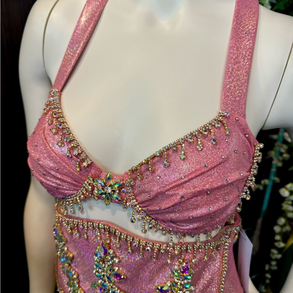 Coral pink diamond bikini bra